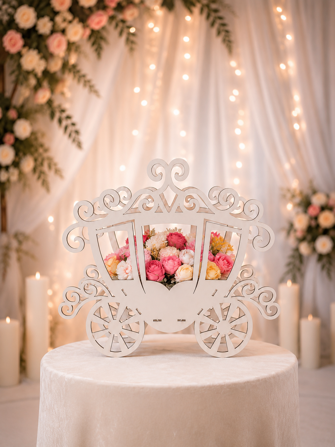 Centre de table Carrosse Floral pour Mariage